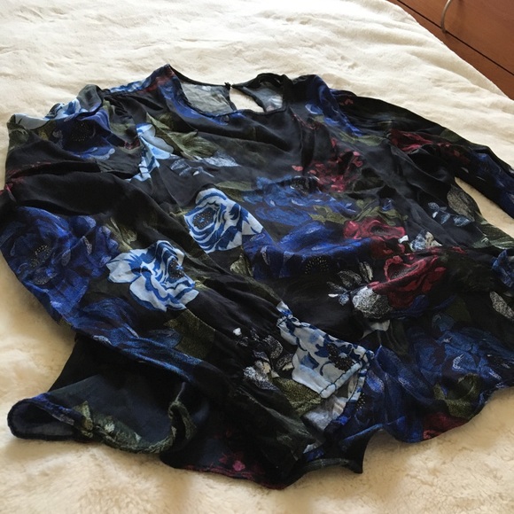 Zara Black Floral Peplum Long Sleeve Blouse - Picture 4 of 8